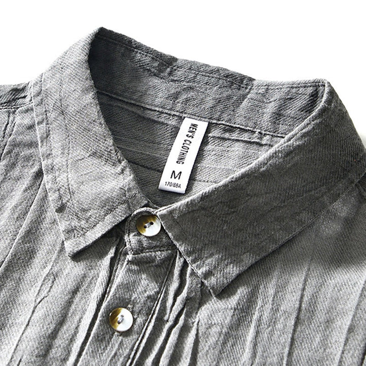 Chemise décontractée à revers uni en lin ramie et demi-bouton pour homme Buddha Stones