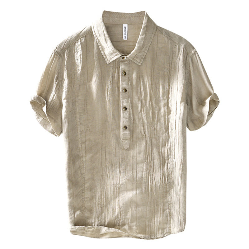 Chemise décontractée à revers uni en lin ramie et demi-bouton pour homme Buddha Stones - image 6
