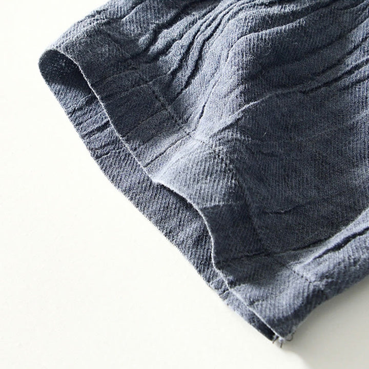 Chemise décontractée à revers uni en lin ramie et demi-bouton pour homme Buddha Stones