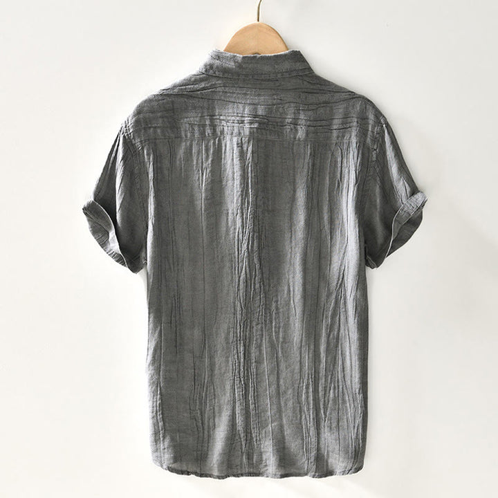 Chemise décontractée à revers uni en lin ramie et demi-bouton pour homme Buddha Stones
