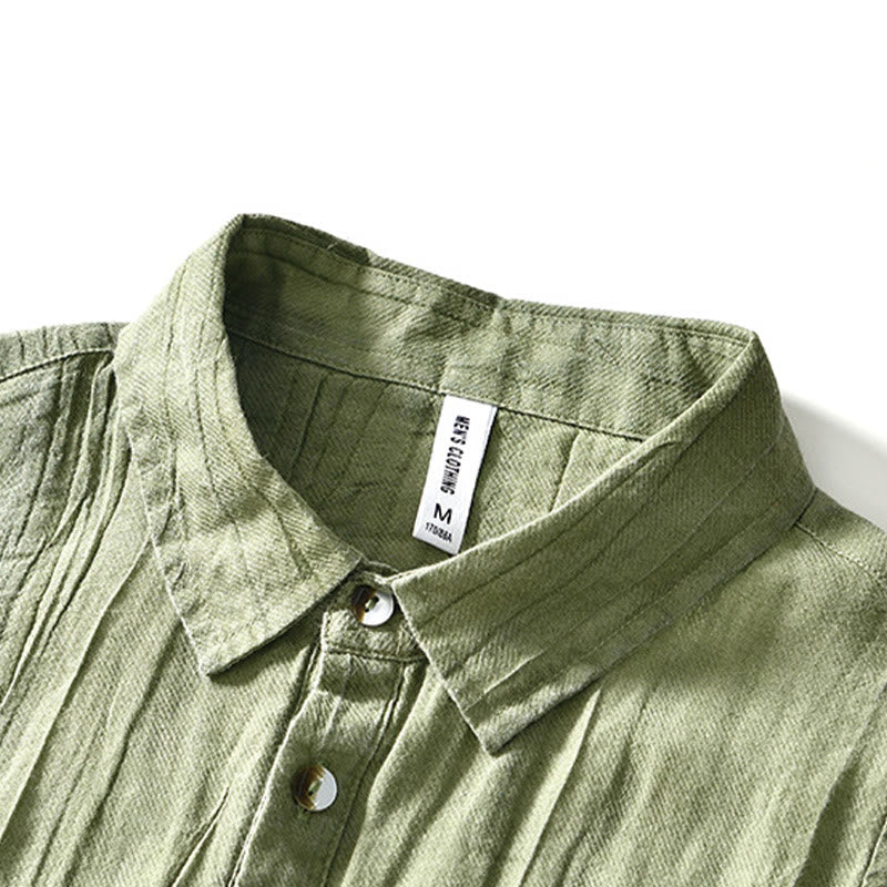 Chemise décontractée à revers uni en lin ramie et demi-bouton pour homme Buddha Stones