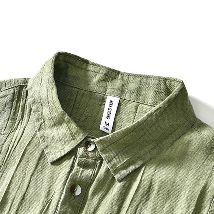 Chemise décontractée à revers uni en lin ramie et demi-bouton pour homme Buddha Stones