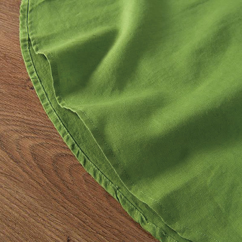 Chemise homme à col montant, broderie douce et motif Buddha Stones, en coton et lin, demi-bouton