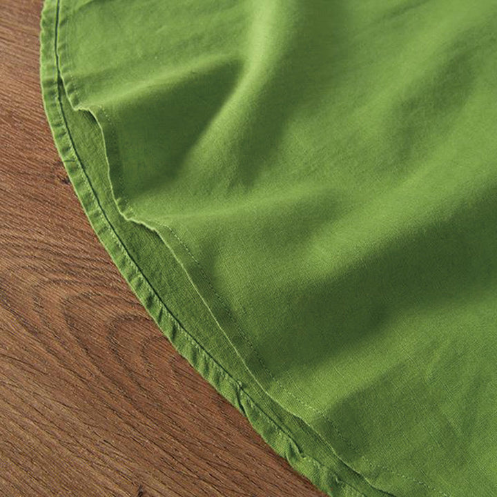 Chemise homme à col montant, broderie douce et motif Buddha Stones, en coton et lin, demi-bouton