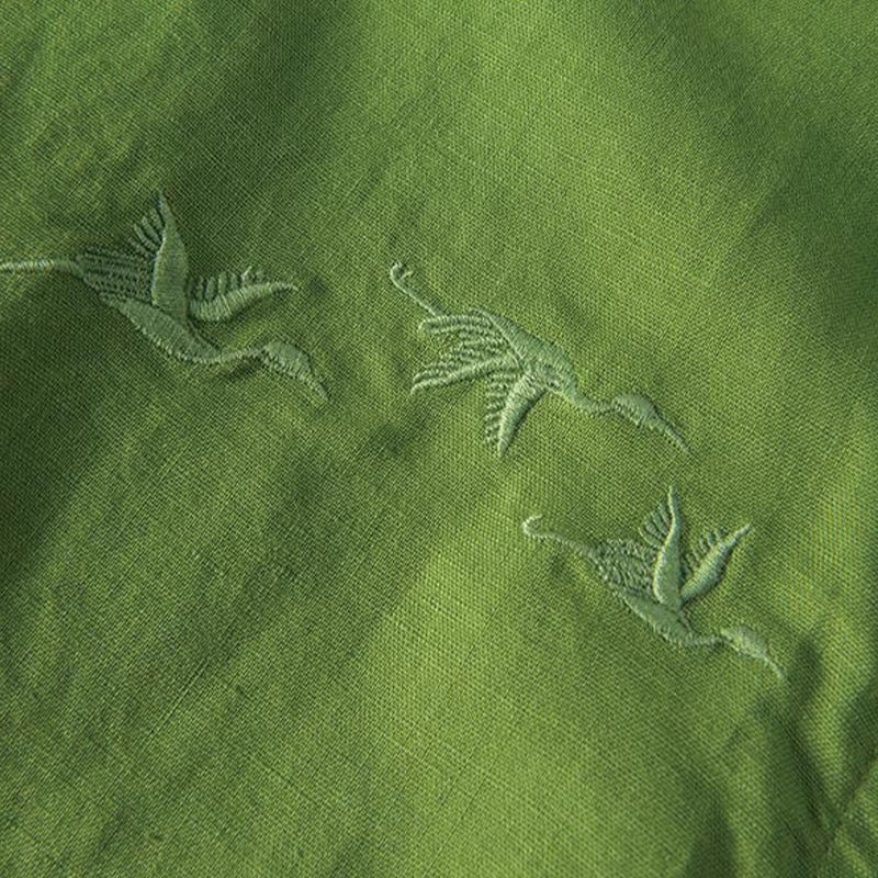 Chemise homme à col montant, broderie douce et motif Buddha Stones, en coton et lin, demi-bouton - image 13