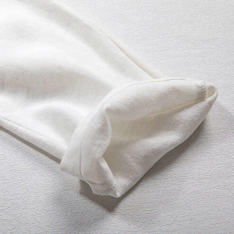 Chemise homme en lin blanc à manches trois-quarts et boutons grenouille Buddha Stones