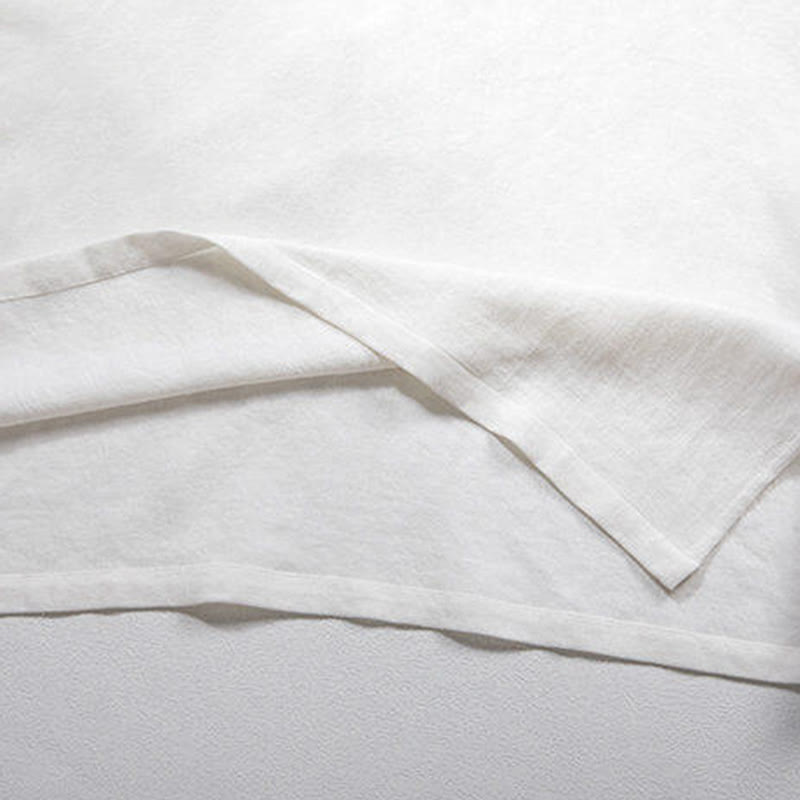 Chemise homme en lin blanc à manches trois-quarts et boutons grenouille Buddha Stones