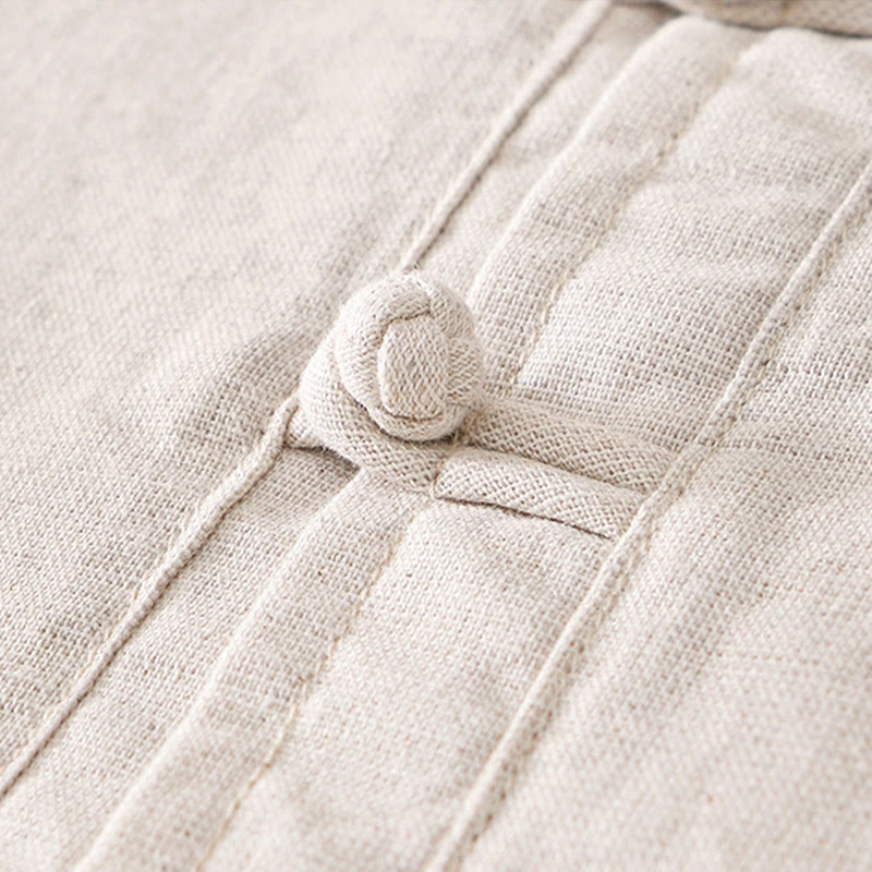 Chemise homme en coton et lin à col ras du cou et demi-boutonnage, motif Buddha Stones, douce et unie