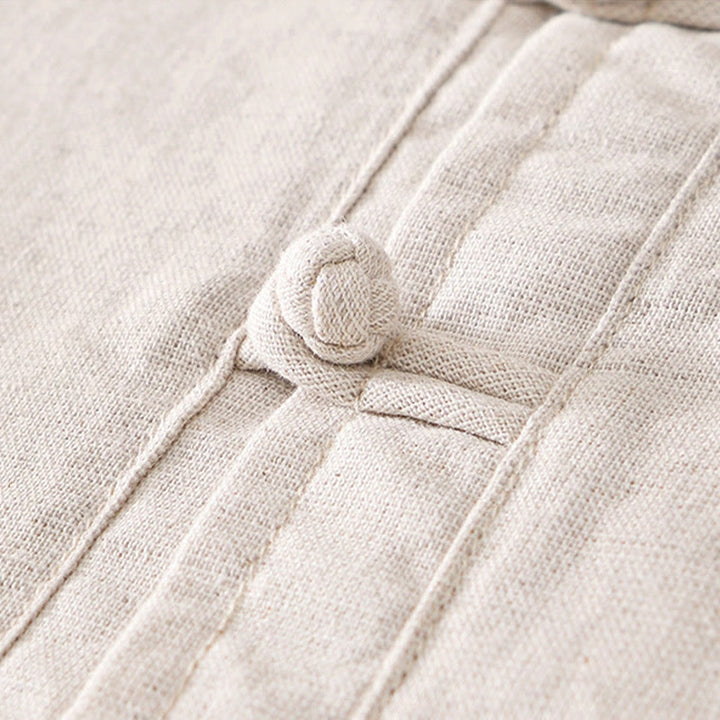 Chemise homme en coton et lin à col ras du cou et demi-boutonnage, motif Buddha Stones, douce et unie