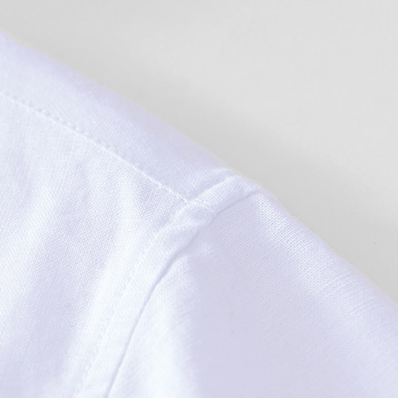 Chemise homme en coton et lin à col ras du cou et demi-boutonnage, motif Buddha Stones, douce et unie - image 18