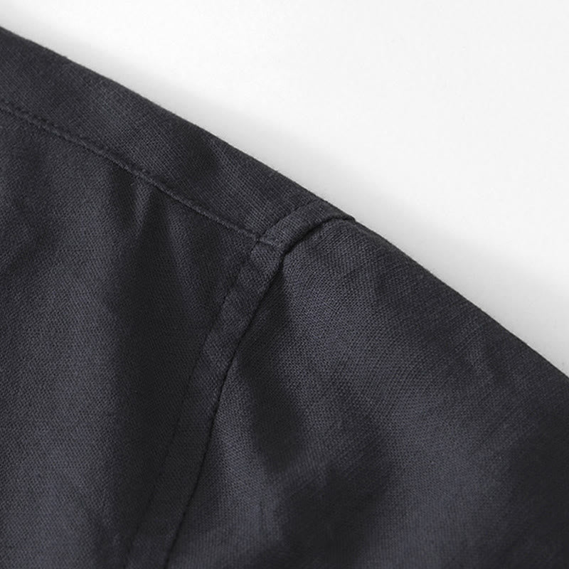 Chemise homme en coton et lin à col ras du cou et demi-boutonnage, motif Buddha Stones, douce et unie - image 13