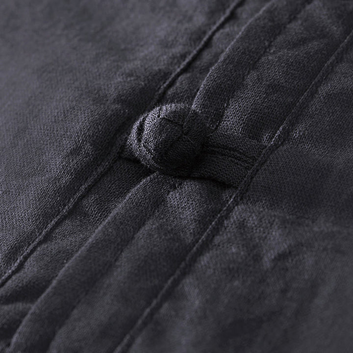 Chemise homme en coton et lin à col ras du cou et demi-boutonnage, motif Buddha Stones, douce et unie