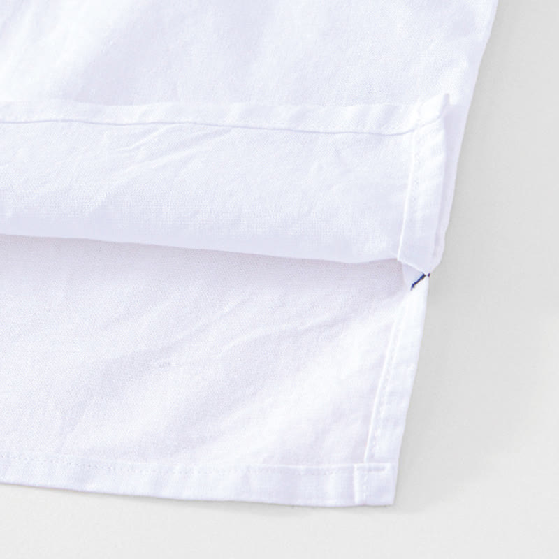 Chemise homme en coton et lin à col ras du cou et demi-boutonnage, motif Buddha Stones, douce et unie - image 20