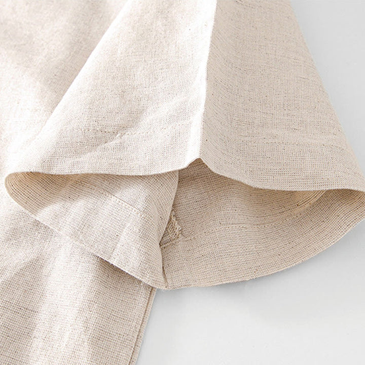 Chemise homme en coton et lin à col ras du cou et demi-boutonnage, motif Buddha Stones, douce et unie - image 3