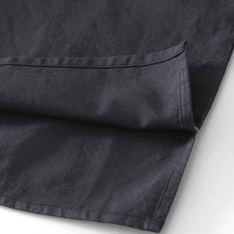 Chemise homme en coton et lin à col ras du cou et demi-boutonnage, motif Buddha Stones, douce et unie - image 14