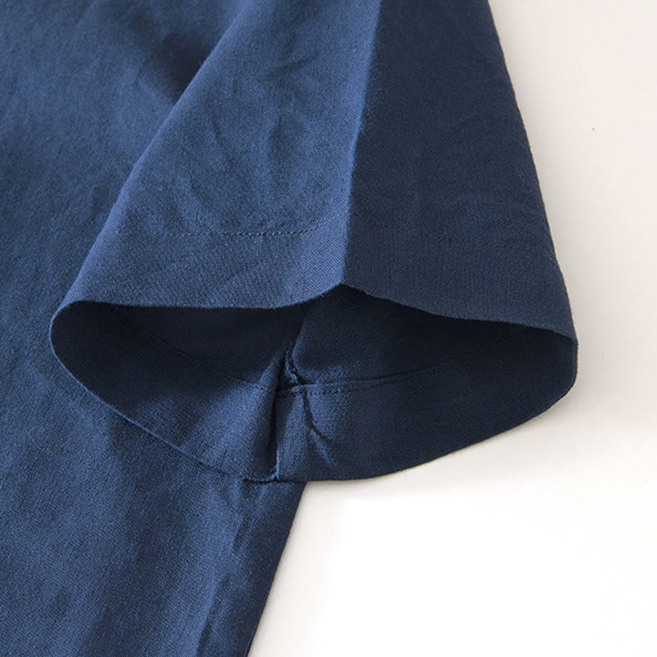 Chemise homme en coton et lin à col ras du cou et demi-boutonnage, motif Buddha Stones, douce et unie - image 9