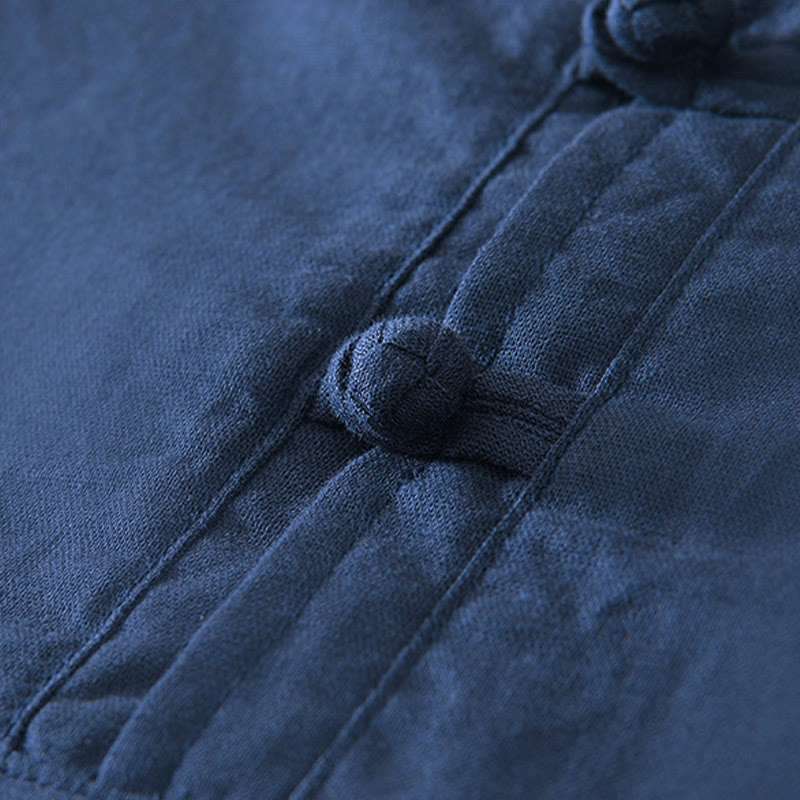 Chemise homme en coton et lin à col ras du cou et demi-boutonnage, motif Buddha Stones, douce et unie