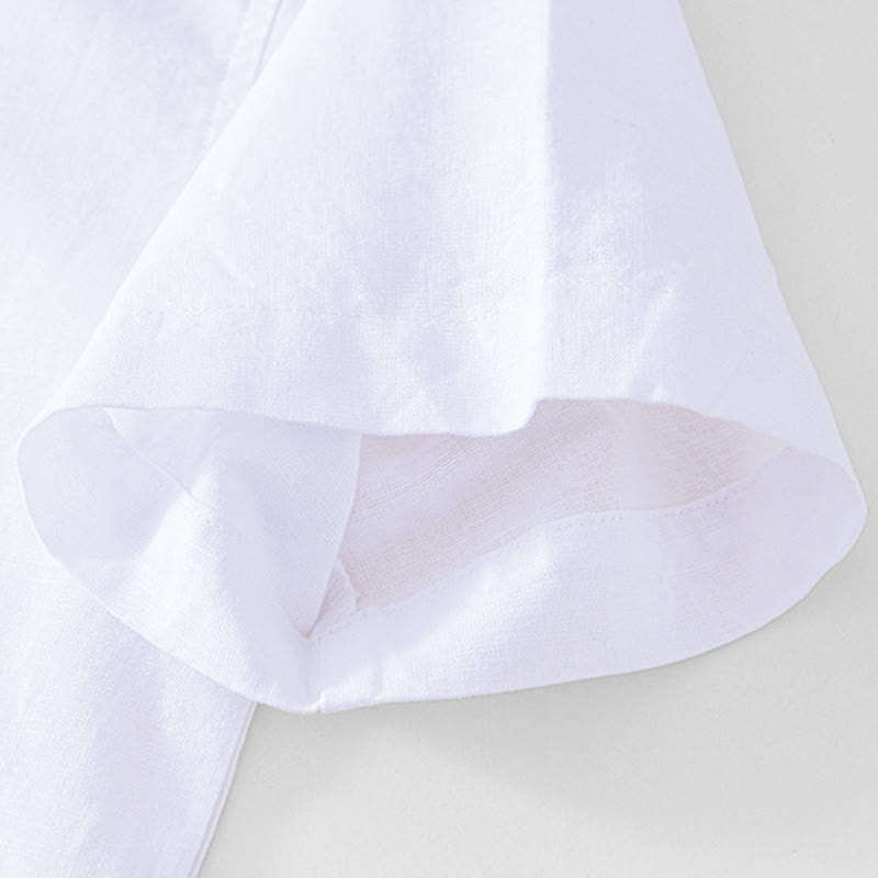 Chemise homme en coton et lin à col ras du cou et demi-boutonnage, motif Buddha Stones, douce et unie - image 19