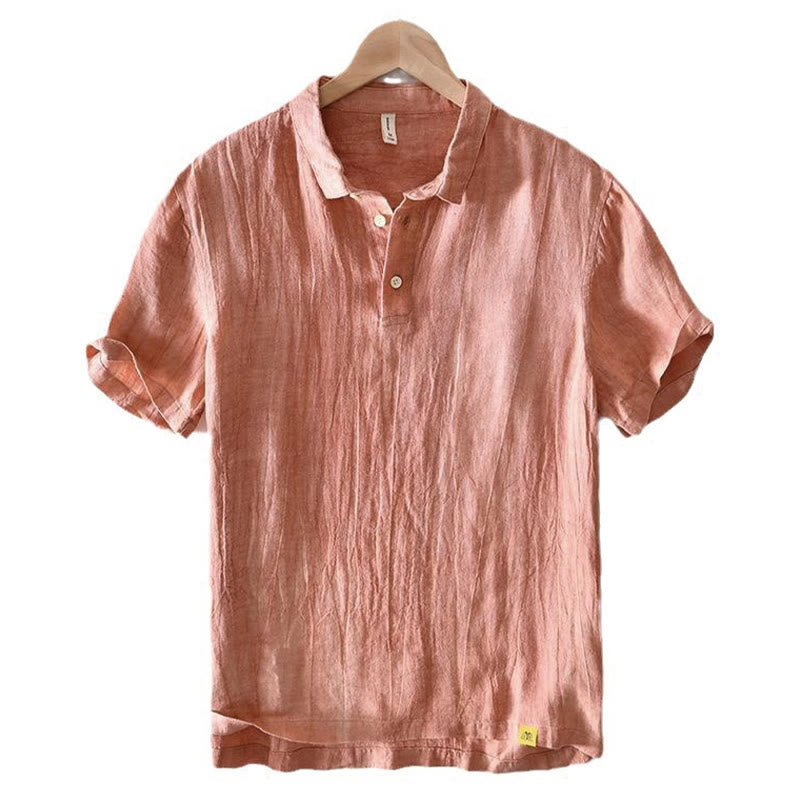 Chemise homme en lin à manches courtes et demi-boutonnage, motif Buddha Stones, design simple - image 12