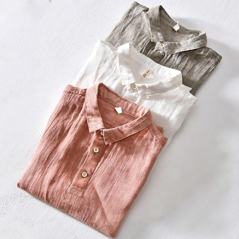 Chemise homme en lin à manches courtes et demi-boutonnage, motif Buddha Stones, design simple - image 16