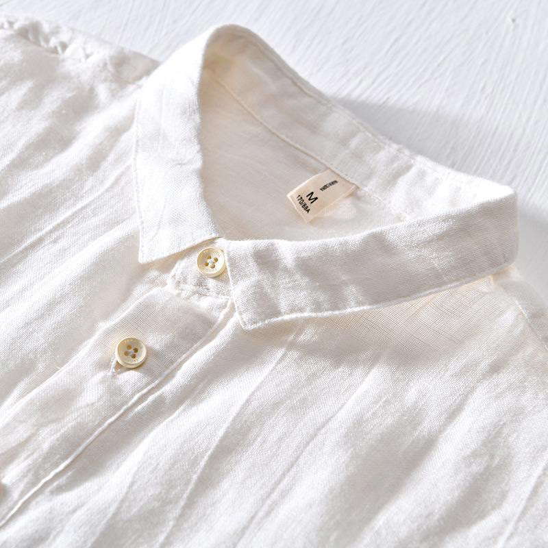 Chemise homme en lin à manches courtes et demi-boutonnage, motif Buddha Stones, design simple - image 5