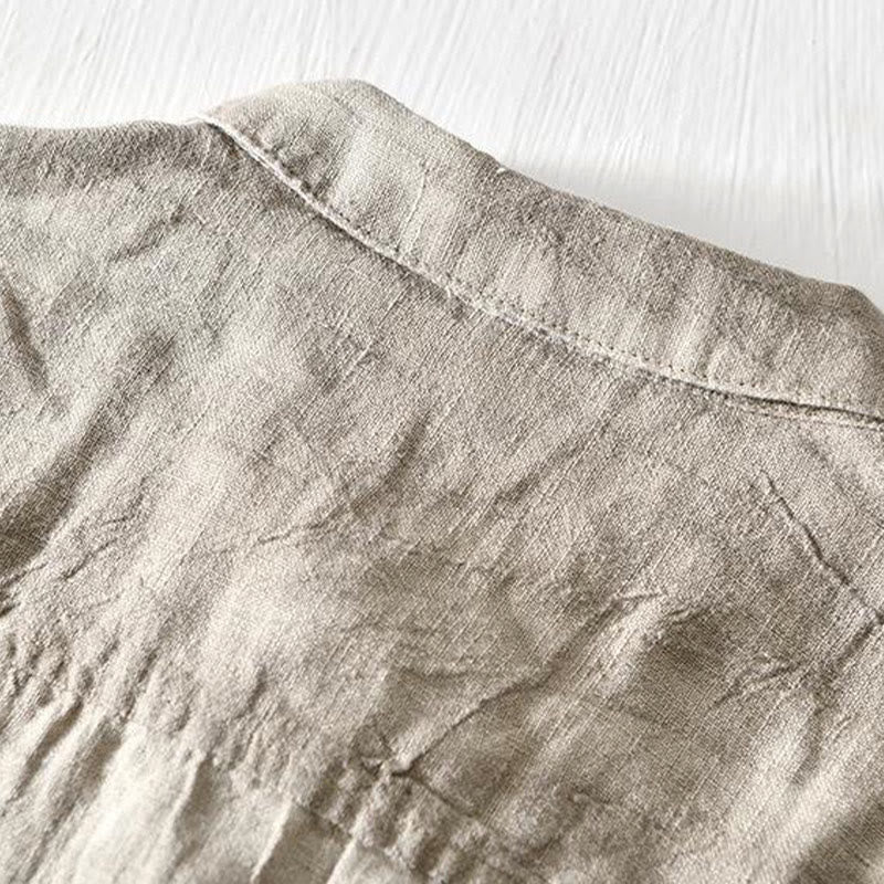 Chemise homme en lin à manches courtes et demi-boutonnage, motif Buddha Stones, design simple - image 2