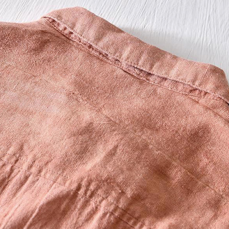 Chemise homme en lin à manches courtes et demi-boutonnage, motif Buddha Stones, design simple - image 14