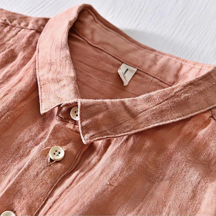 Chemise homme en lin à manches courtes et demi-boutonnage, motif Buddha Stones, design simple - image 13