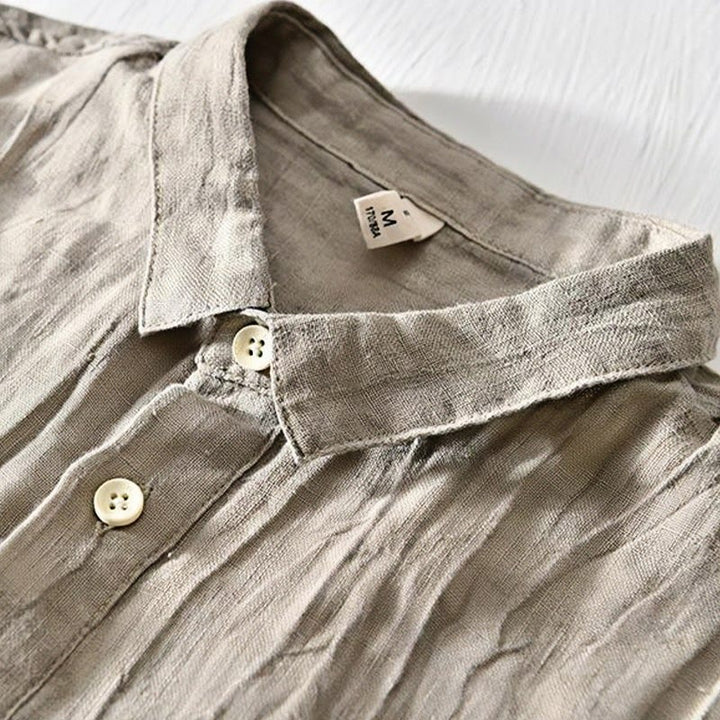 Chemise homme en lin à manches courtes et demi-boutonnage, motif Buddha Stones, design simple - image 1