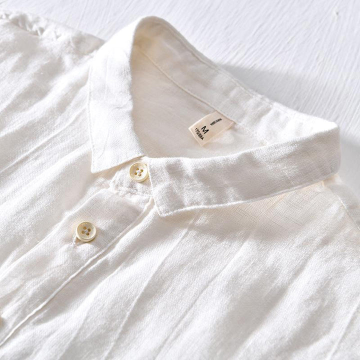 Chemise homme en lin à manches courtes et demi-boutonnage, motif Buddha Stones, design simple - image 5