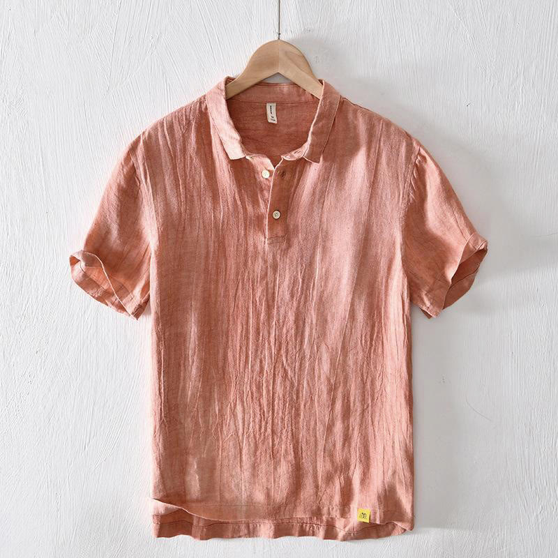 Chemise homme en lin à manches courtes et demi-boutonnage, motif Buddha Stones, design simple - Corail - US/UK/AU42，EU52 (3XL) - image 11