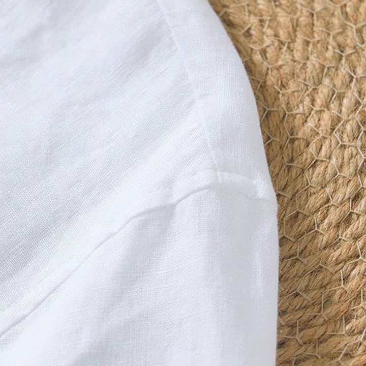 Chemise décontractée en lin à manches courtes et col en V pour homme Buddha Stones