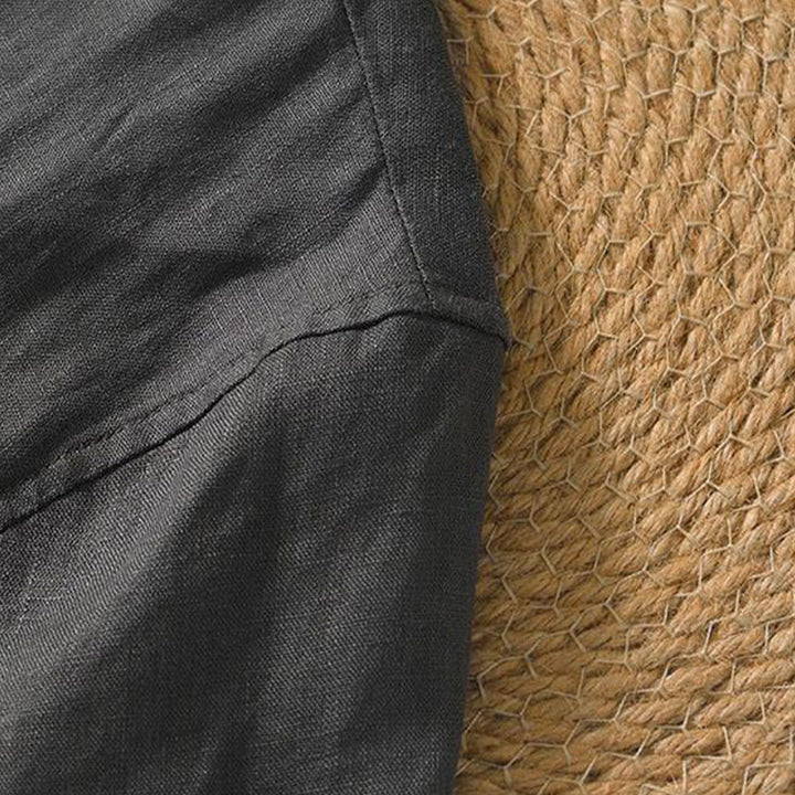 Chemise décontractée en lin à manches courtes et col en V pour homme Buddha Stones