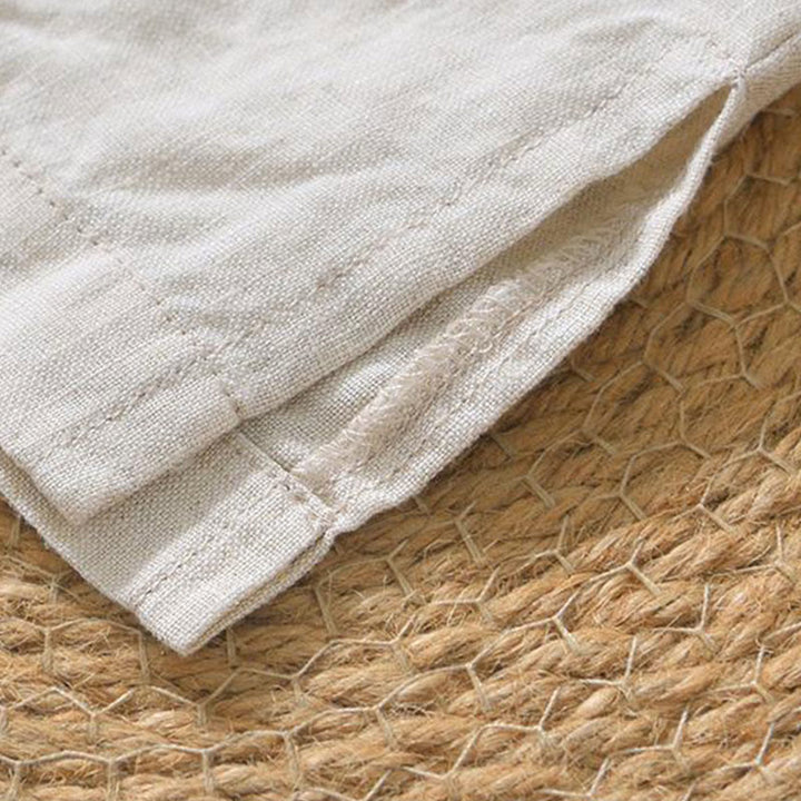 Chemise décontractée en lin à manches courtes et col en V pour homme Buddha Stones