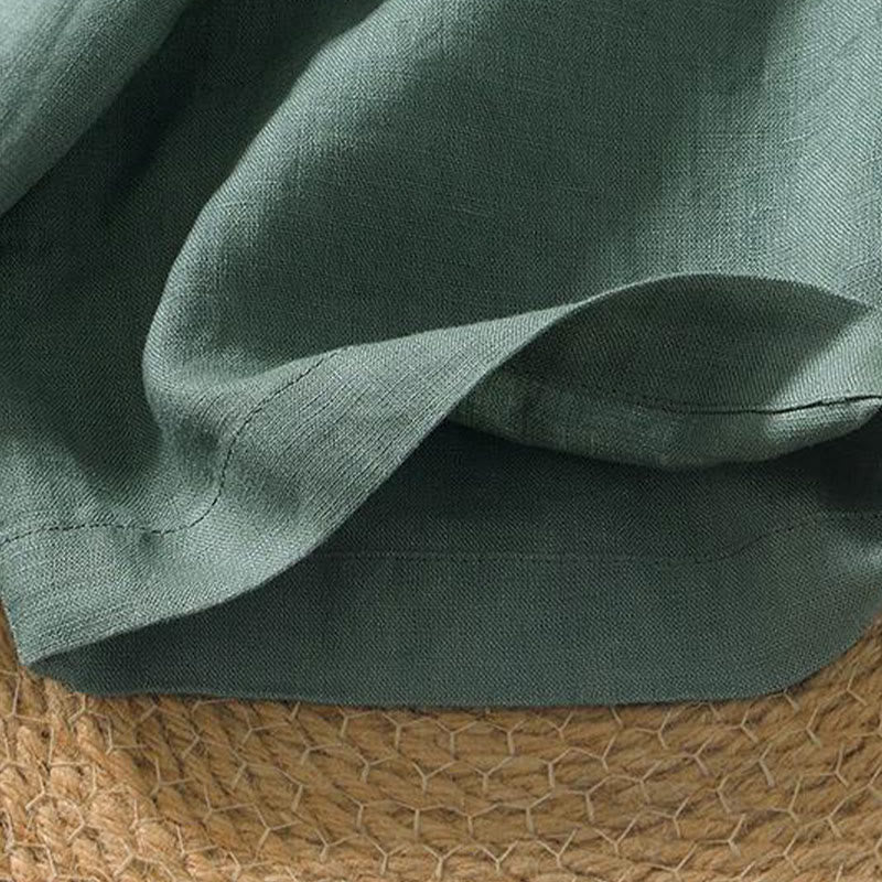 Chemise décontractée en lin à manches courtes et col en V pour homme Buddha Stones