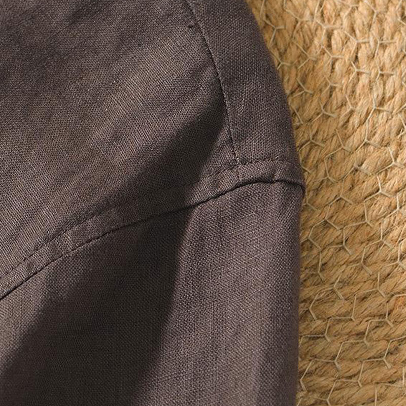 Chemise décontractée en lin à manches courtes et col en V pour homme Buddha Stones