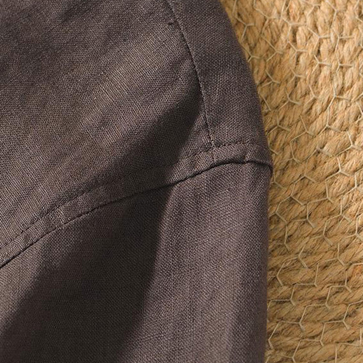 Chemise décontractée en lin à manches courtes et col en V pour homme Buddha Stones