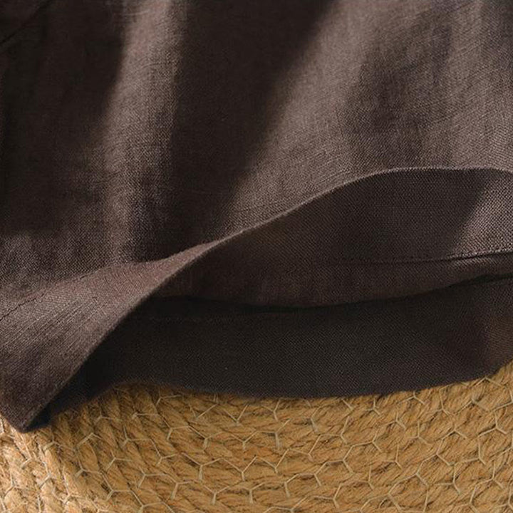 Chemise décontractée en lin à manches courtes et col en V pour homme Buddha Stones