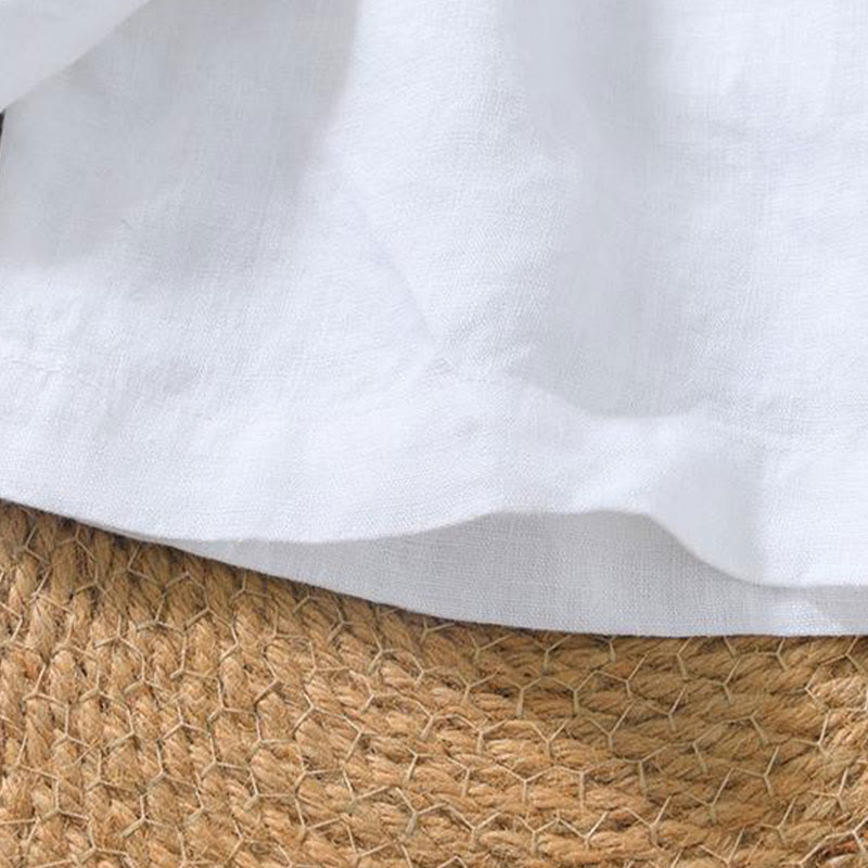 Chemise décontractée en lin à manches courtes et col en V pour homme Buddha Stones