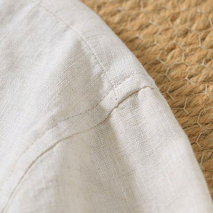 Chemise décontractée en lin à manches courtes et col en V pour homme Buddha Stones