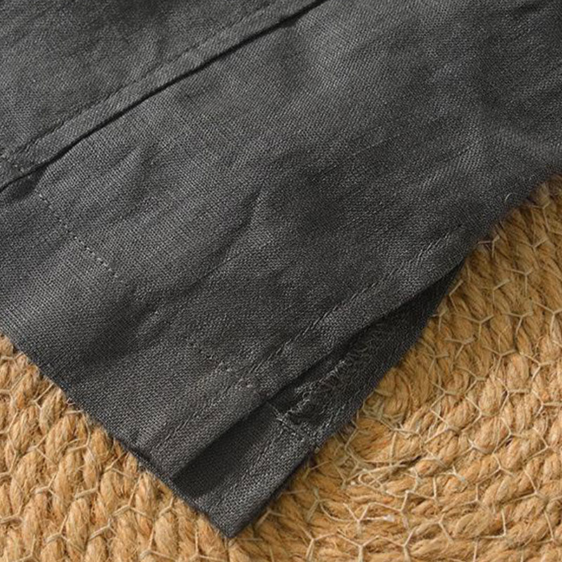 Chemise décontractée en lin à manches courtes et col en V pour homme Buddha Stones
