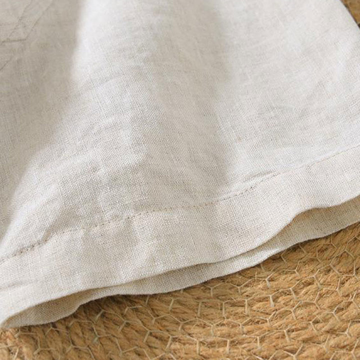 Chemise décontractée en lin à manches courtes et col en V pour homme Buddha Stones