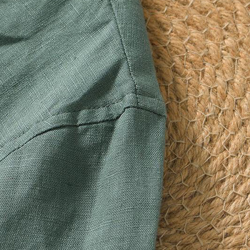 Chemise décontractée en lin à manches courtes et col en V pour homme Buddha Stones