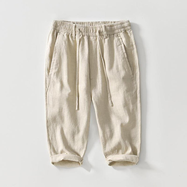Pantalon homme en coton et lin avec cordon de serrage et poches, motif Buddha Stones, longueur 7-8 - Beige - US/UK/AU42，EU52 (3XL) - image 0