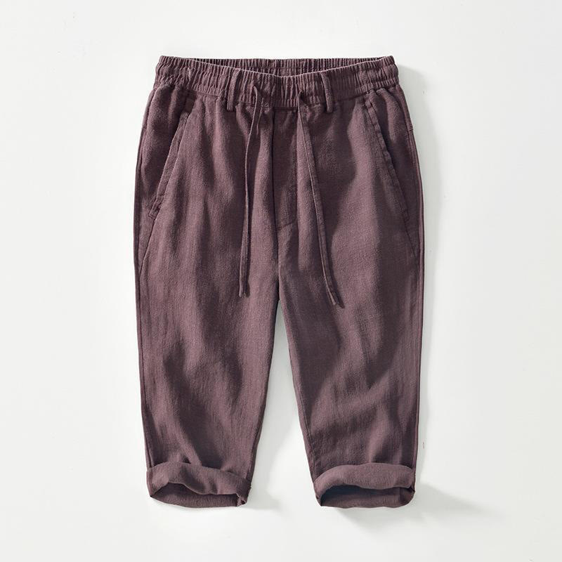 Pantalon homme en coton et lin avec cordon de serrage et poches, motif Buddha Stones, longueur 7-8 - Brun - US/UK/AU42，EU52 (3XL) - image 5