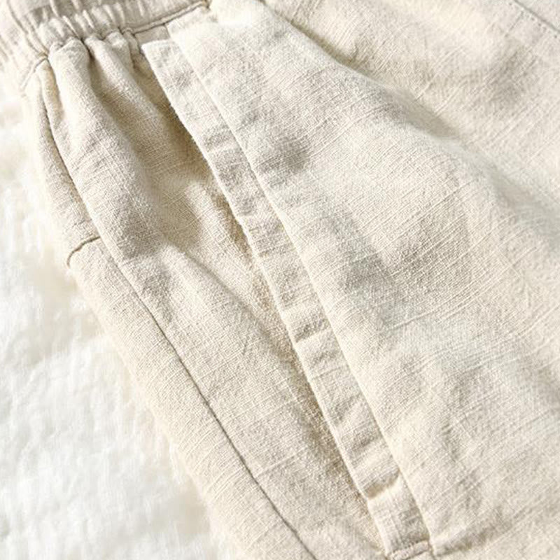 Pantalon homme en coton et lin avec cordon de serrage et poches, motif Buddha Stones, longueur 7-8 - image 2