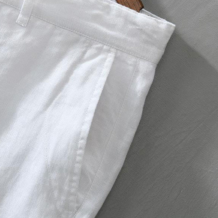 Short homme en lin uni avec cordon de serrage et poches Motif Buddha Stones