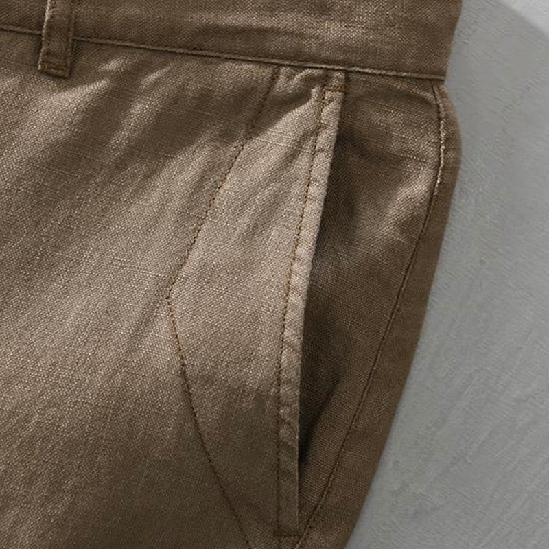 Short homme en lin uni avec cordon de serrage et poches Motif Buddha Stones