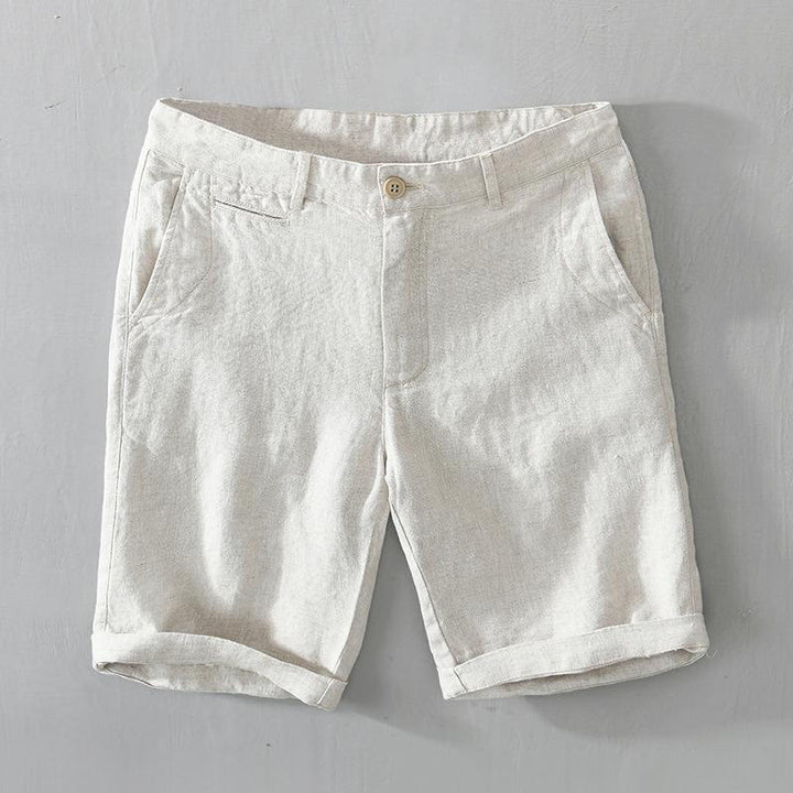 Short homme en lin uni avec cordon de serrage et poches Motif Buddha Stones