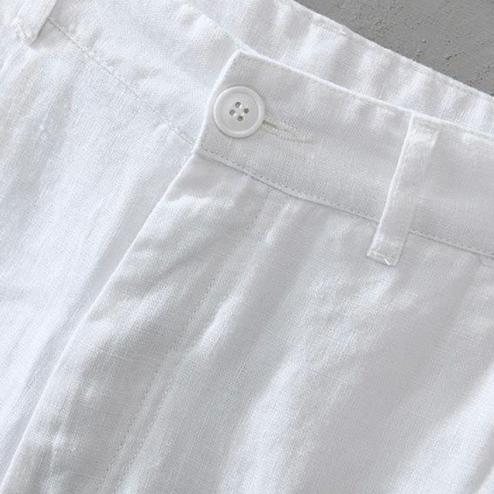 Short homme en lin uni avec cordon de serrage et poches Motif Buddha Stones